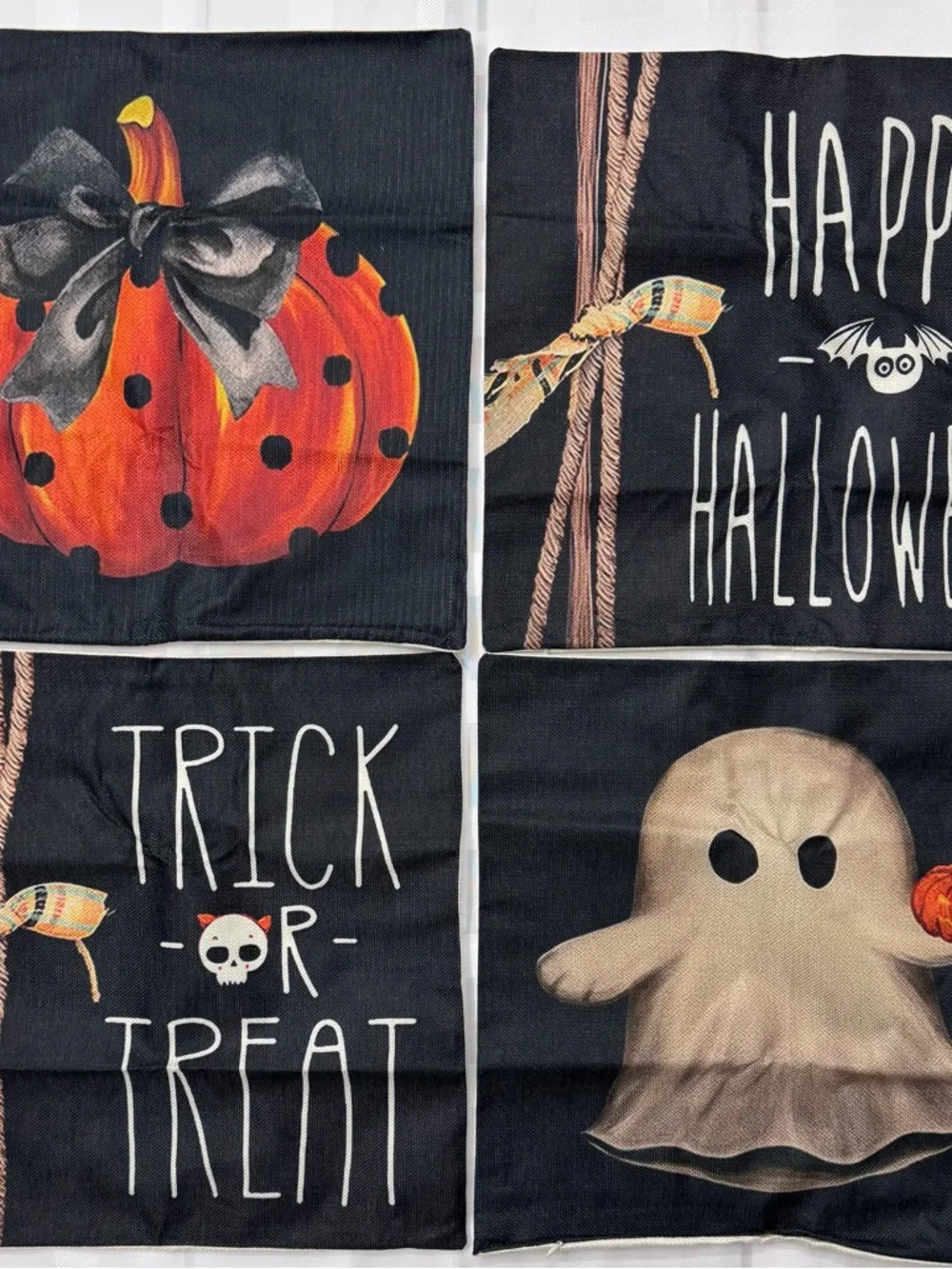 Halloween Decorative Pillow Cover Set - Black & Orange Holiday Throw Pillows